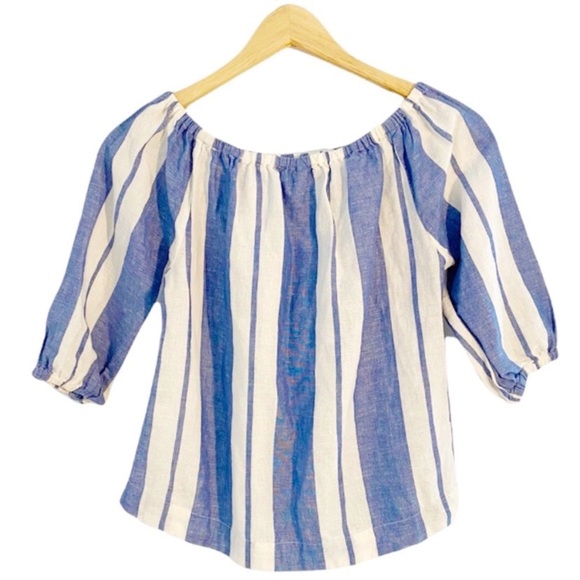 Young Fabulous & Broke Blue & White Stripe Off The Shoulder Globe Top, Size SM - Picture 4 of 12